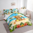thumbnail image 2 of Castle Fairy Flat Tiki Cocktail Art King Bedding 7pcs,Palm Hibiscus Coastal Frame Print King Bed in a Bag,Tan Teal,Reversible, 2 of 7