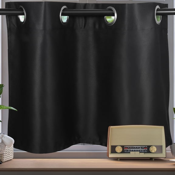 Uonlytech Home Curtain Black Short Style Curtain Panel with Pure Color for Kitchen and Living Room