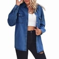 thumbnail image 3 of Denim Button Down Shirts for Women Long Sleeve Western Relaxed Single Pocket Jean Shirt Shacket Top Dark Blue M, 3 of 9