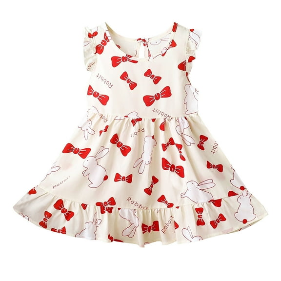 Ugoldhm Girls Dresses Flowy Boho Dress Cute Print Sleeveless Cotton Sundress Summer Clothes 6Months-11Years