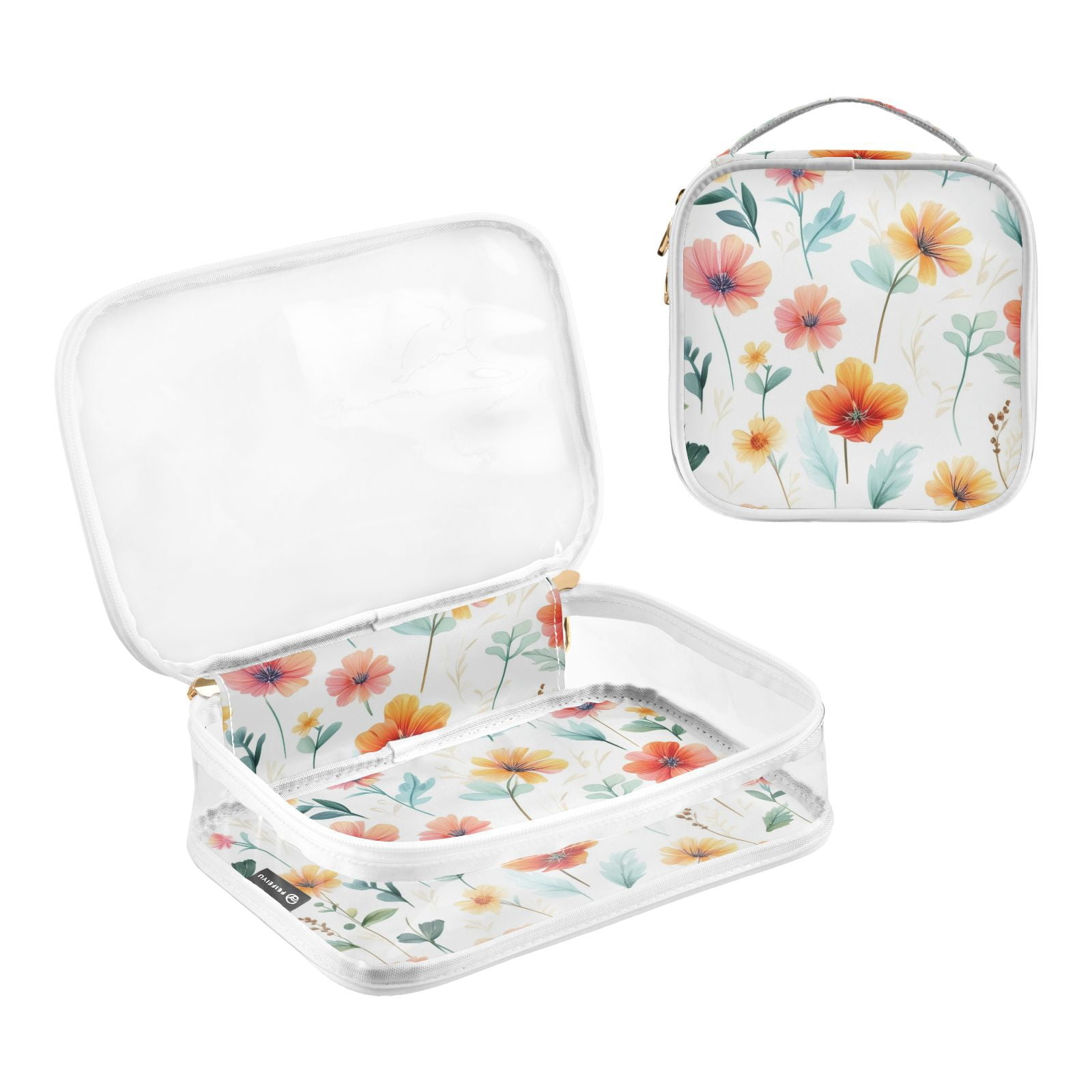 Clear Makeup Bags with Handle Large Opening 2 Pack Set Toiletry Bag Quart Size Bag, for Women Man Traveling Travel Essentials, Toiletries and Other. Watercolor Flower Pattern