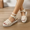 thumbnail image 5 of Viluyesy Women's Espadrilles Sandals, Ankle Strap Peep Toe Elegant Lace Summer Casual Dress Wedge Shoes Beige, 5 of 9
