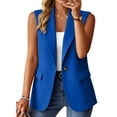 thumbnail image 2 of longantii Womens Summer Blazers Classy Sleeveless Collared Blazer Vest Slim Fit Work Suit Single Button Wear with Pockets Blue S, 2 of 5