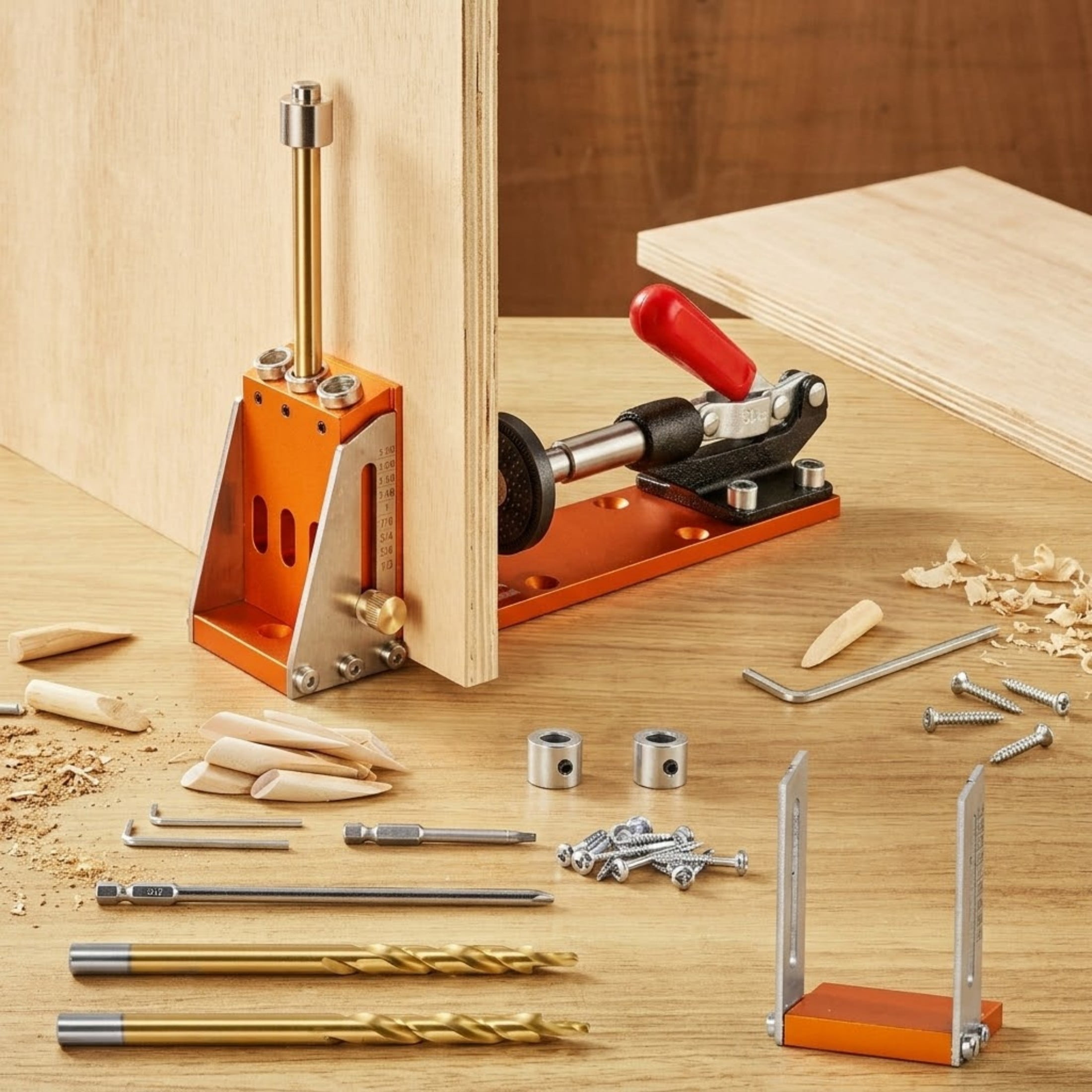 30 Pcs Pocket Hole Jig Kit, Adjustable Woodworking Drill Guide with Step Drill Bits and Accessories, Dual Scale