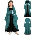 thumbnail image 7 of iiniim Big Girls Medieval Princess Dress Renaissance Gothic Vampire Queen Bell Long Sleeve Party Gown Green 12, 7 of 7