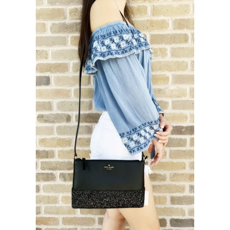 Kate Spade Ramey Greta Court Glitter Saffiano Leather Crossbody Bag Black