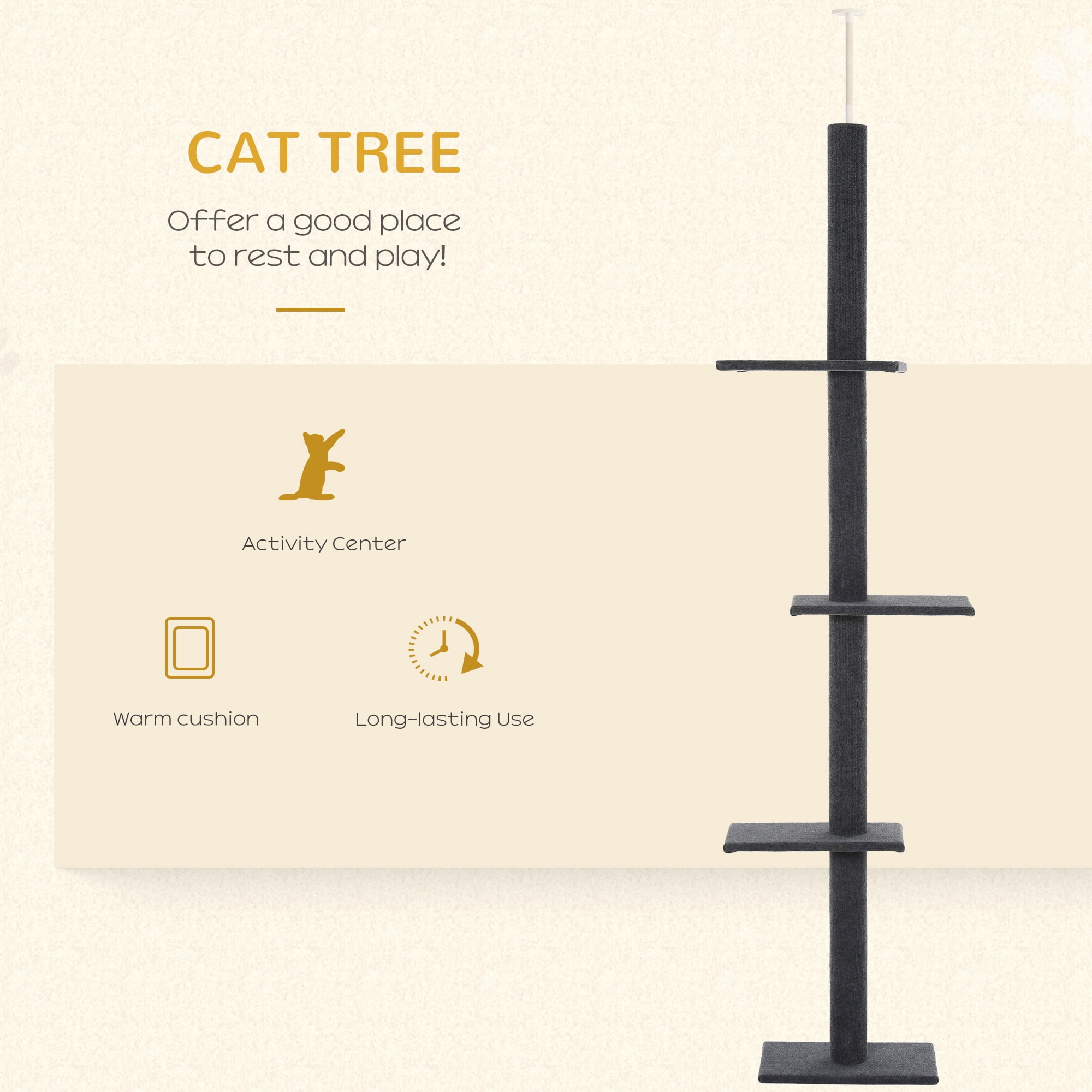 Pawhut 4-level Platform Cat Tree with Sisal-Covered Scratching Posts, Gray