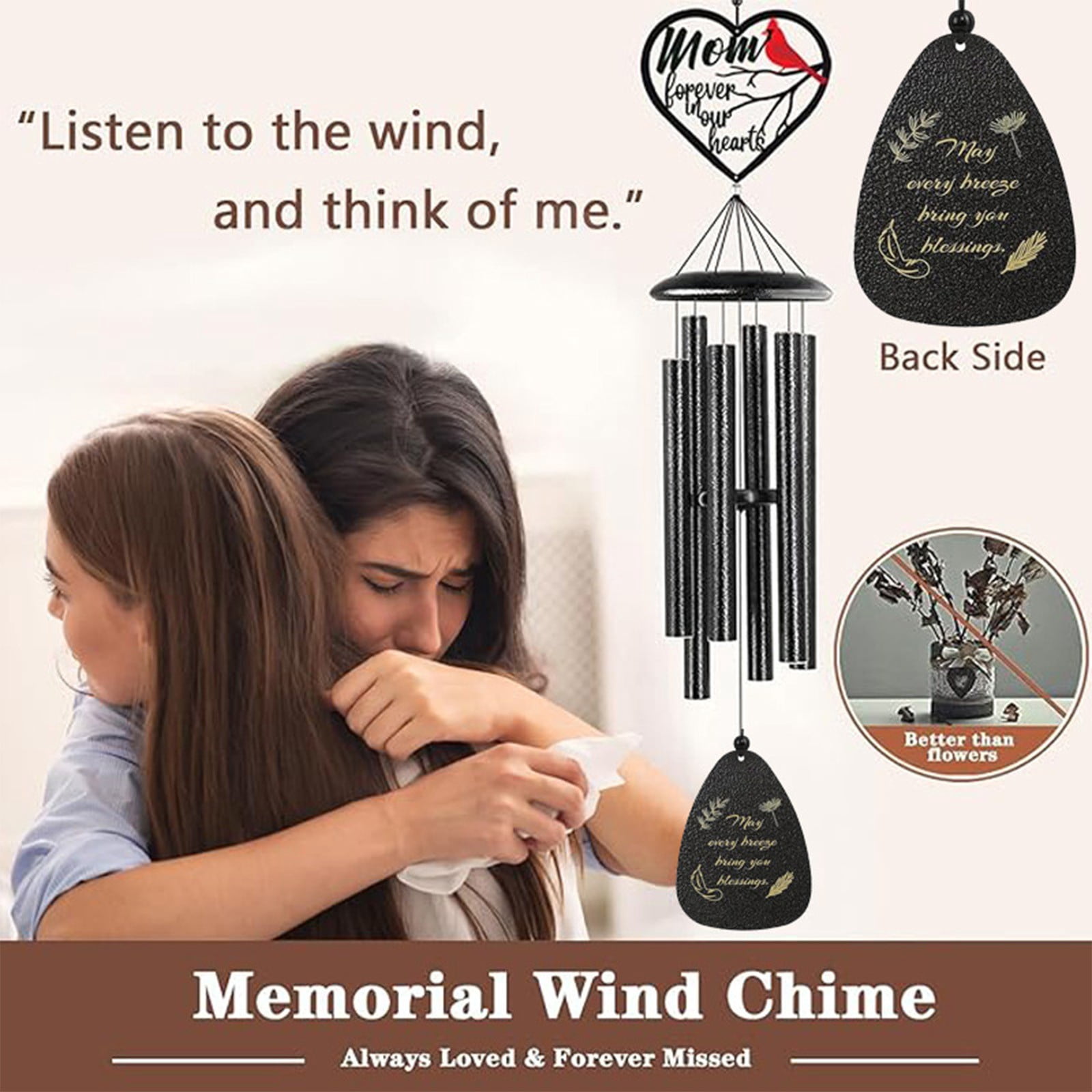 Tikeitoo Memorial Wind Chimes for Outside, Sympathy Gift for Loss of Loved One Mom Dad, Ideal for Funeral, Remembrance & Bereavement, Outdoor Use