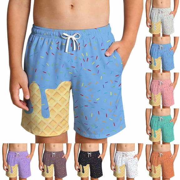 Toddler Boy Shorts Boys Ice Print Soft Like Elastic Waist Summer Casual Play Shorts White 5-6 Years