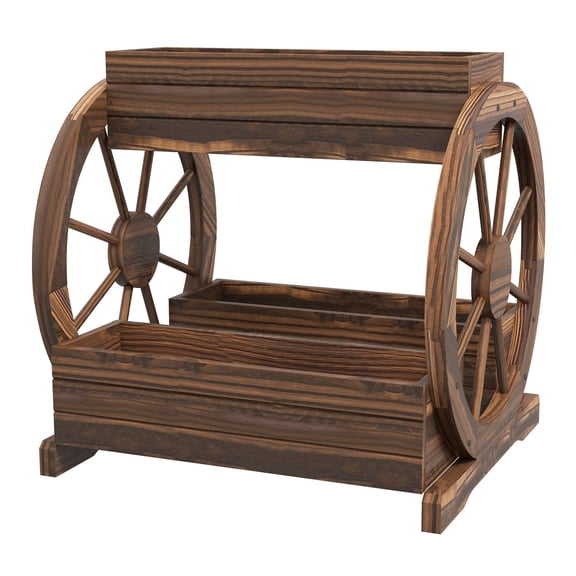 Wooden Raised Garden Bed - 3-Tier Wagon Planter Box for Vegetables, Flowers & Herbs - Outdoor Indoor Farmhouse Style - Durable Fir Wood - 25.25"L x 21.25"W x 23.5"H