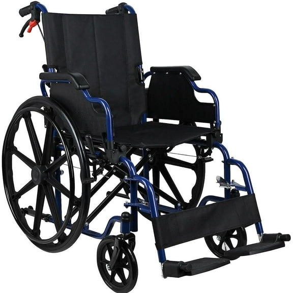 Foldable Wheelchair with 18-Inch Wide Seat, Flip Back Desk Arms and Swing Away Footrests, 220lb Weight Capacity