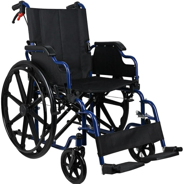 Fauteuil Roulant Pliable avec Siège de 18 Pouces de Large, Accoudoirs de Bureau à Dossier Rabattable et Repose-Pieds à Bascule, Capacité de Charge de 220 Lb