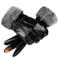 thumbnail image 1 of Dnzceghtig Guantes de piel de oveja de invierno para hombre, guantes cálidos para mensajes con pantalla táctil y forro de cachemira, 1 of 5