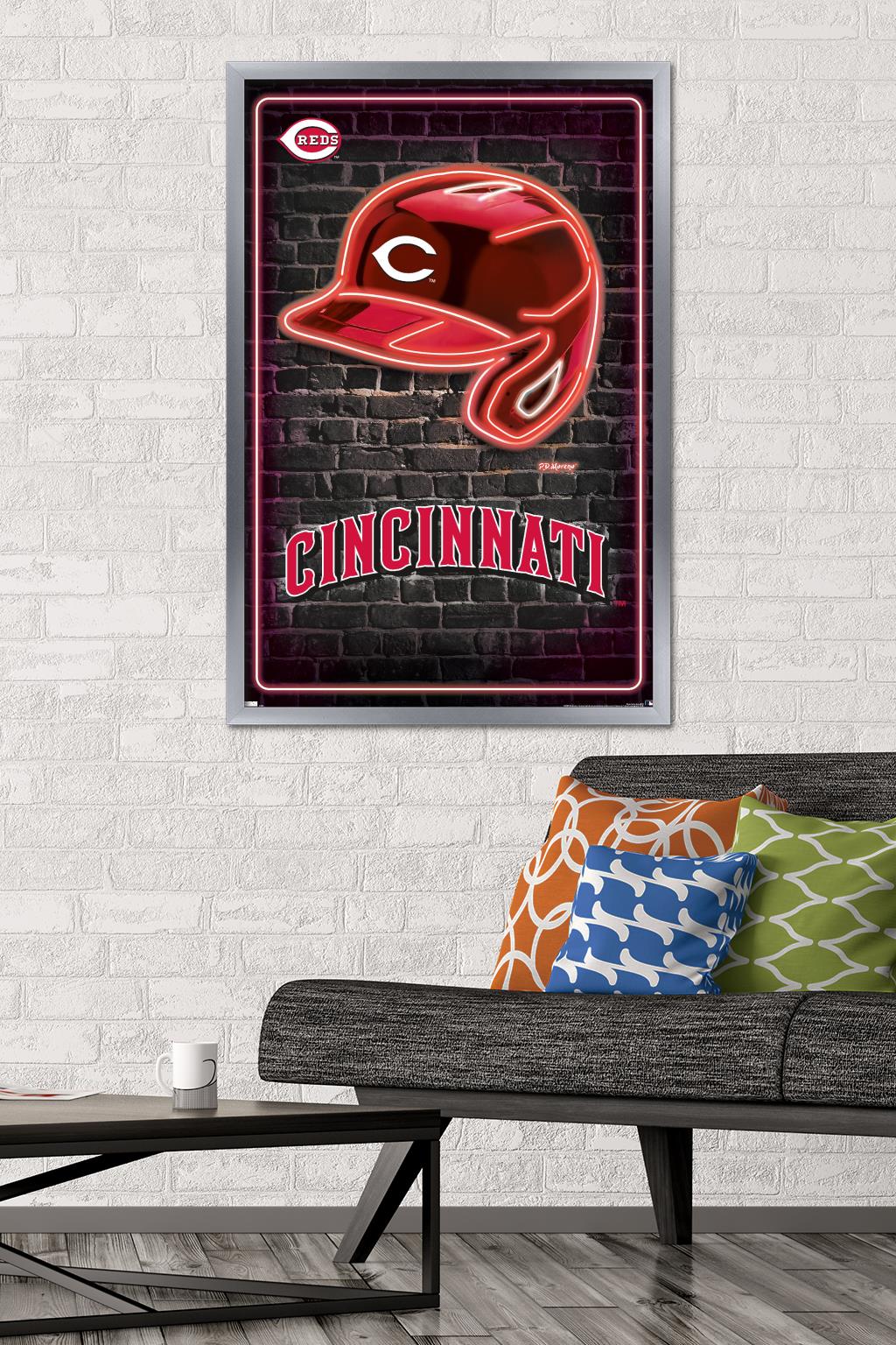 MLB Cincinnati Reds - Neon Helmet 23 Wall Poster, 22.375" x 34" Framed
