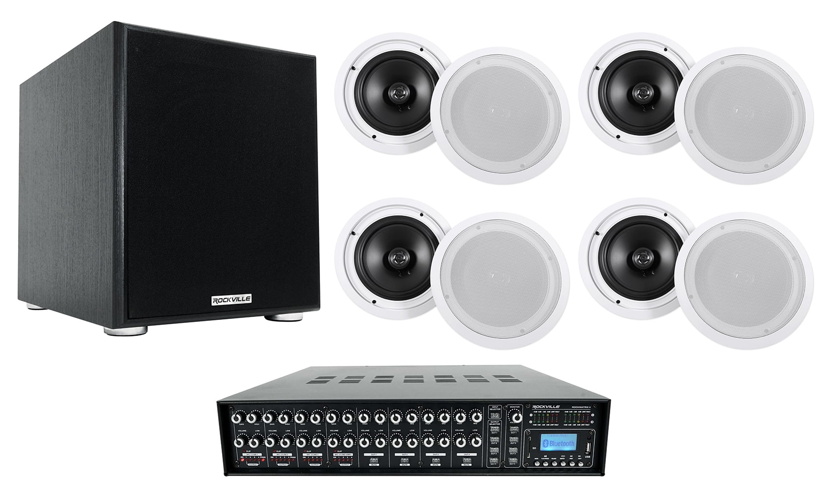Rockville Multi Room Home Audio System w/8) 8" Ceiling Speakers+10