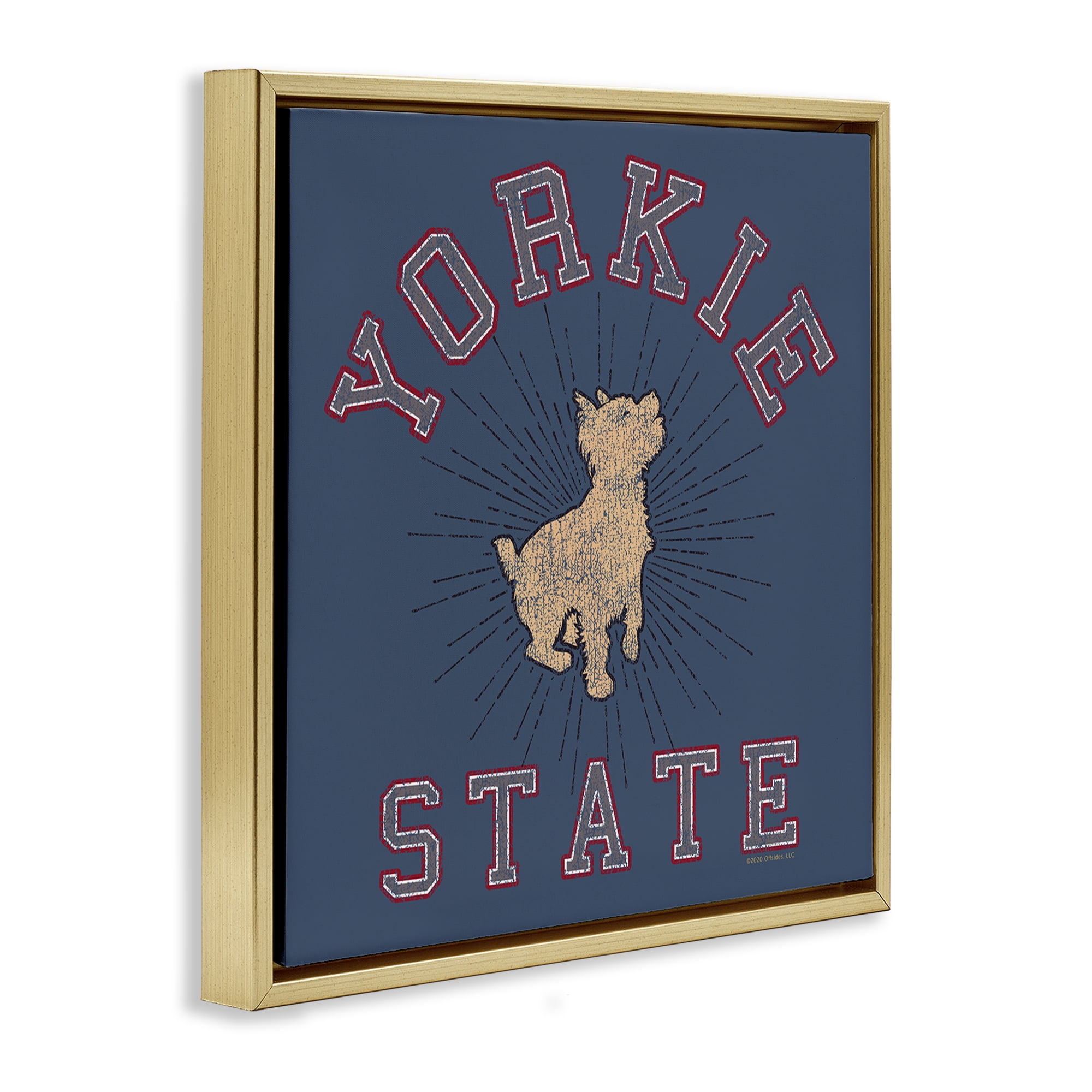 Stupell Industries Varsity Yorkie State Novelty & Humor Painting Gold Floater Framed Canvas Art Print Wall Art, 25 x 25