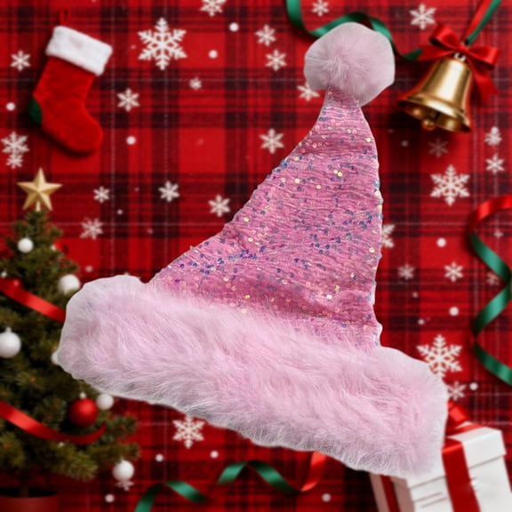 Warop Sequined Santa Hat, Thickened with Glitter for Christmas Party Decoration, Holiday Festive Cap for Celebrations and Events