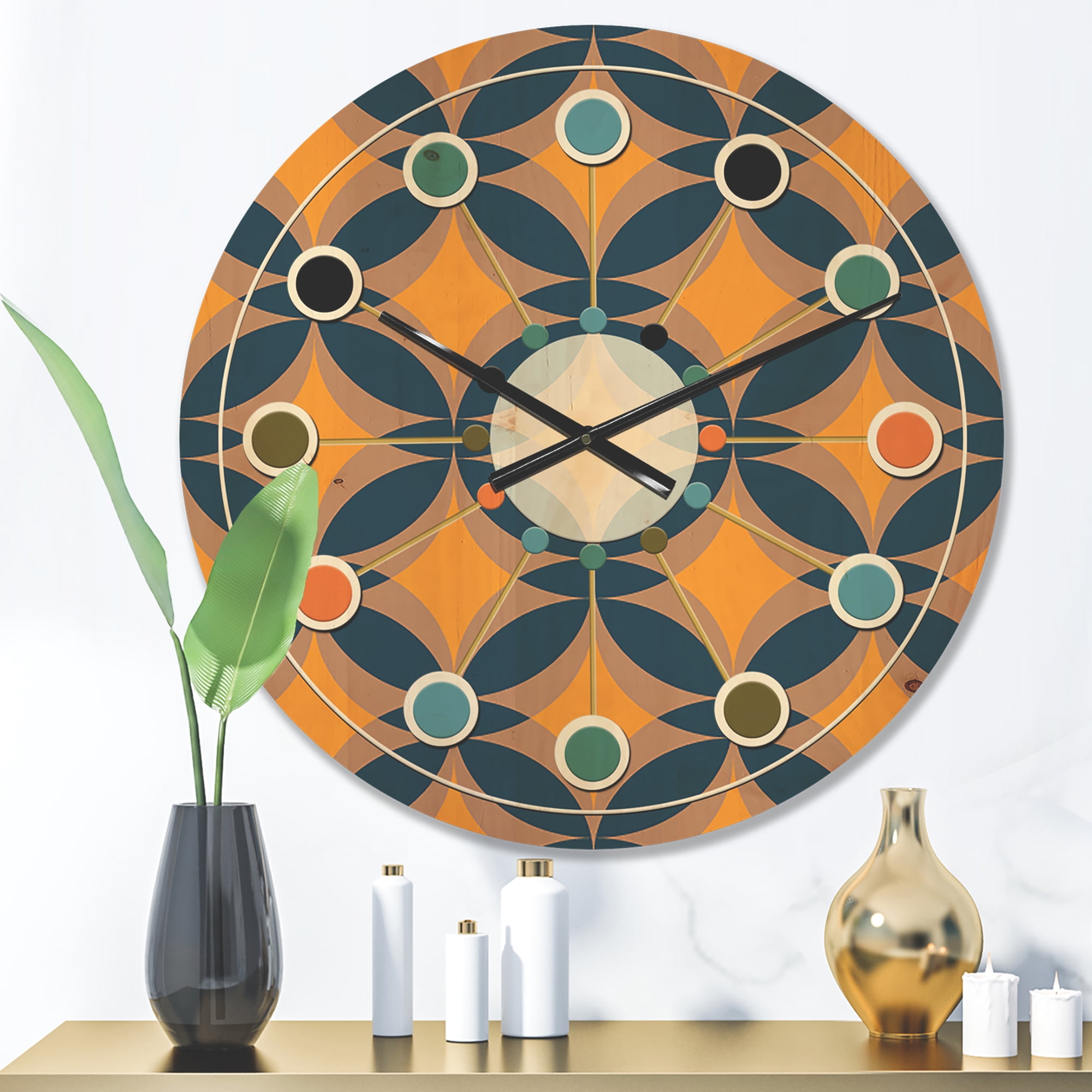 Designart 'Abstract Retro Design Pattern III' Mid-Century Modern Wood Wall Clock