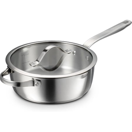 Tempo Tri-Ply Base Stainless Steel 3.5-Quart Saute Pan with Glass Lid, Induction-Ready Cooking Pan, Oven-Safe, Dishwasher-Safe
