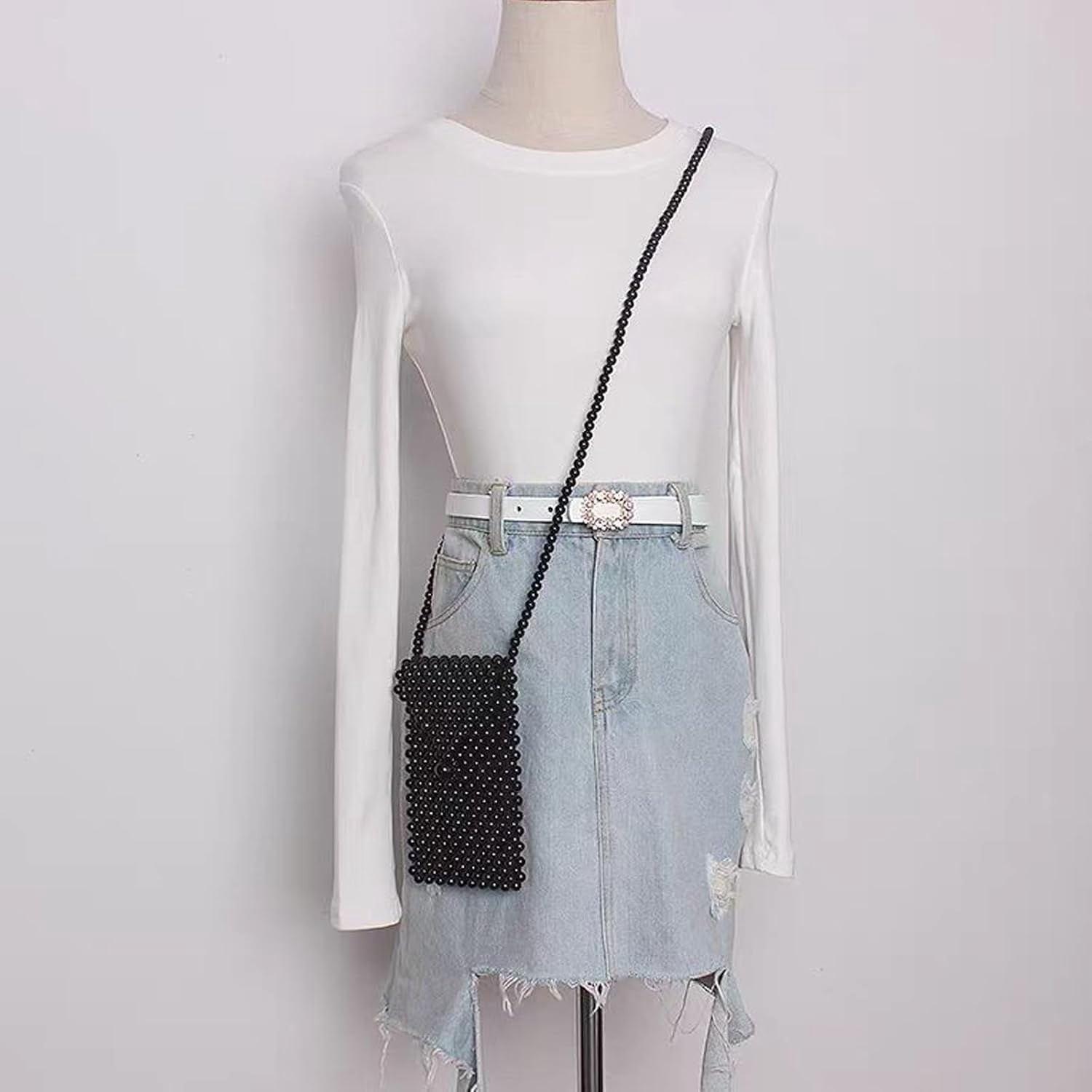 CAILDANL Luxury Pearl Bag Chain Bag Purse Shoulder Bag for Women,Artificial Pearl Clutch Crossbody Beaded Evening Bag for Party