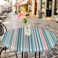 thumbnail image 4 of Colored Stripes Fitted Tablecloth with Elastic Edged, Round Table Cloth for Dining Table, Modern Abstract Pink Blue Turquoise Lines Waterproof Oil Proof Table Cover for Indoor Outdoor 36"-44", 4 of 8