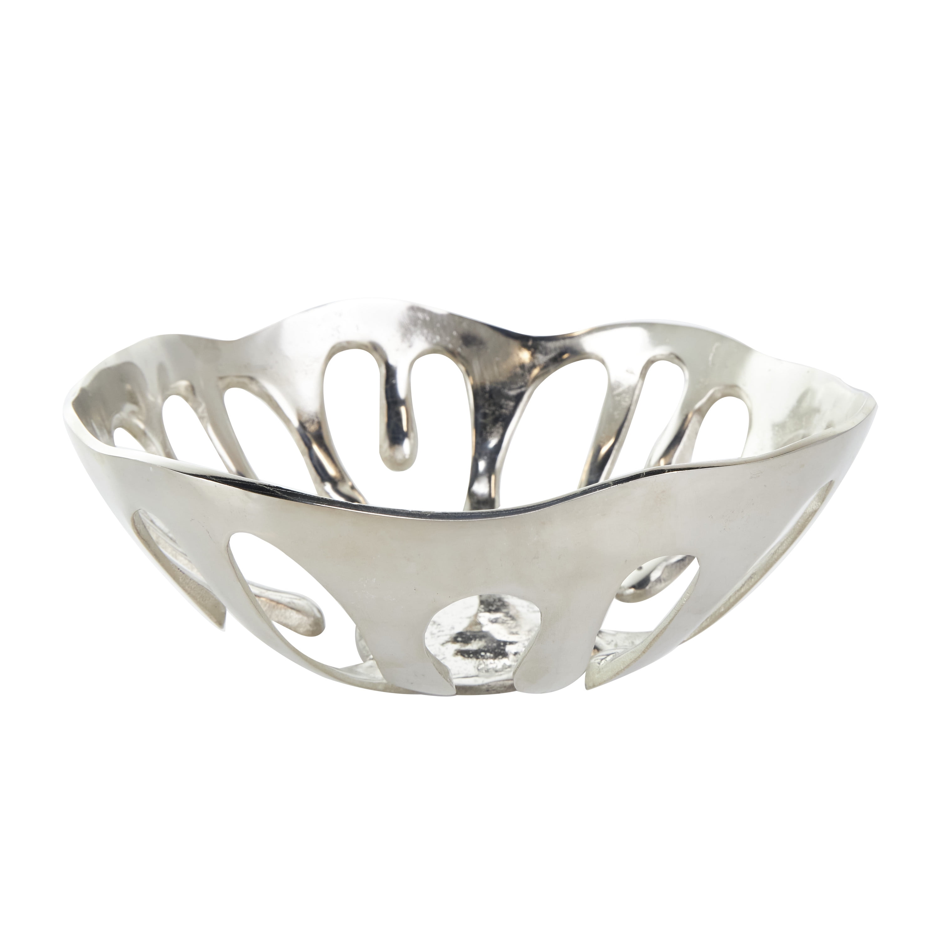 DecMode 13", 11"H Asymmetrical Drip Silver Aluminum Decorative Bowl with Melting Designed Body, Set of 2