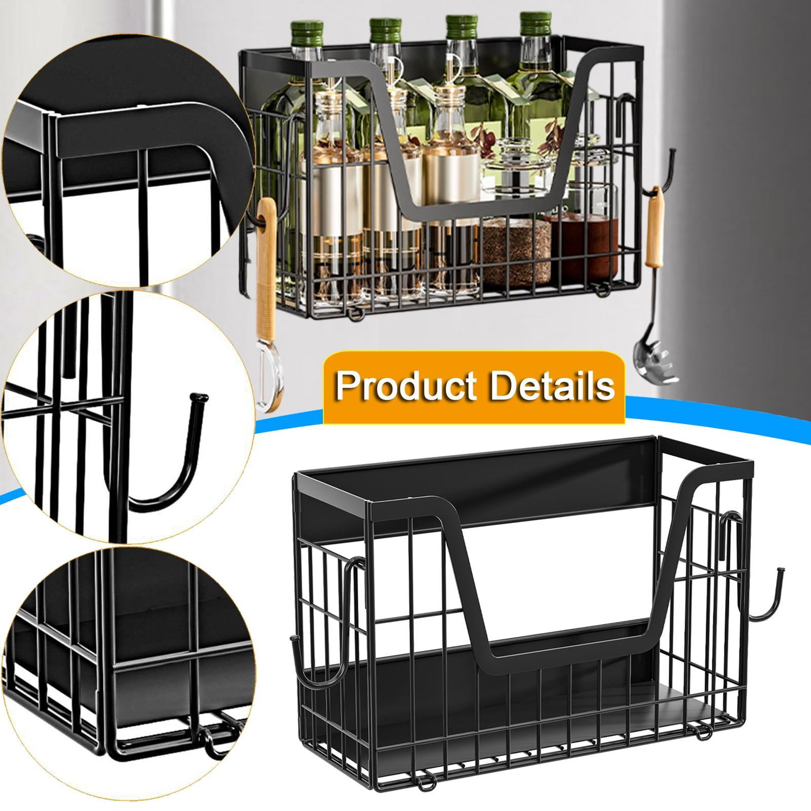 Fiocias Refrigerator Side Shelf Foldable Multipurpose Moveable Organizer Basket Magnetic Black