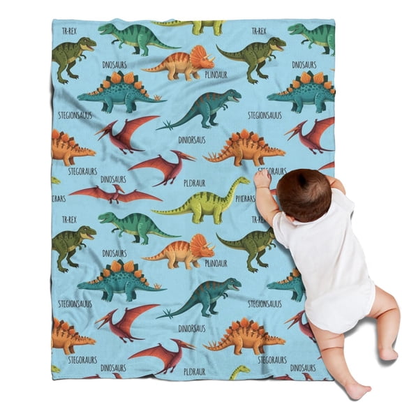 Blue Cartoon Dinosaurs Names Pattern Blanket,Comfortable Soft Lamb Wool Throw Blanket,All Season,Warm Lightweight Blankets for Sofa Bed Couch Living Room Chair,30"x40"