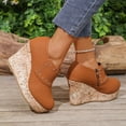 thumbnail image 4 of Rokment Studded Platform Wedge Dress Ankle Boots for Women Ladies 2026 Spring Fall Fashion Leather Wooden Chunky High Heels Combat Short Booties Brown Size 6.5, 4 of 6