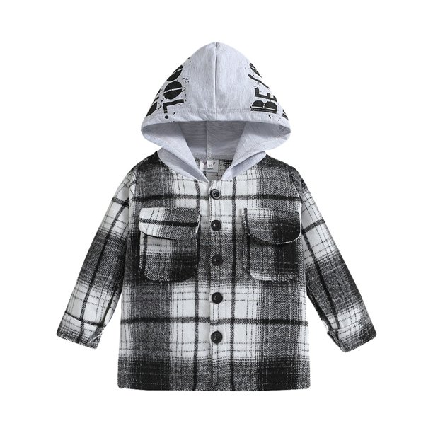 Gibobby Chamarra de forro polar para niños y niñasChaqueta de franela para niños pequeños a cuadros de manga larga con solapa y botones para bebés y niña(Gris, 4-5 Años)
