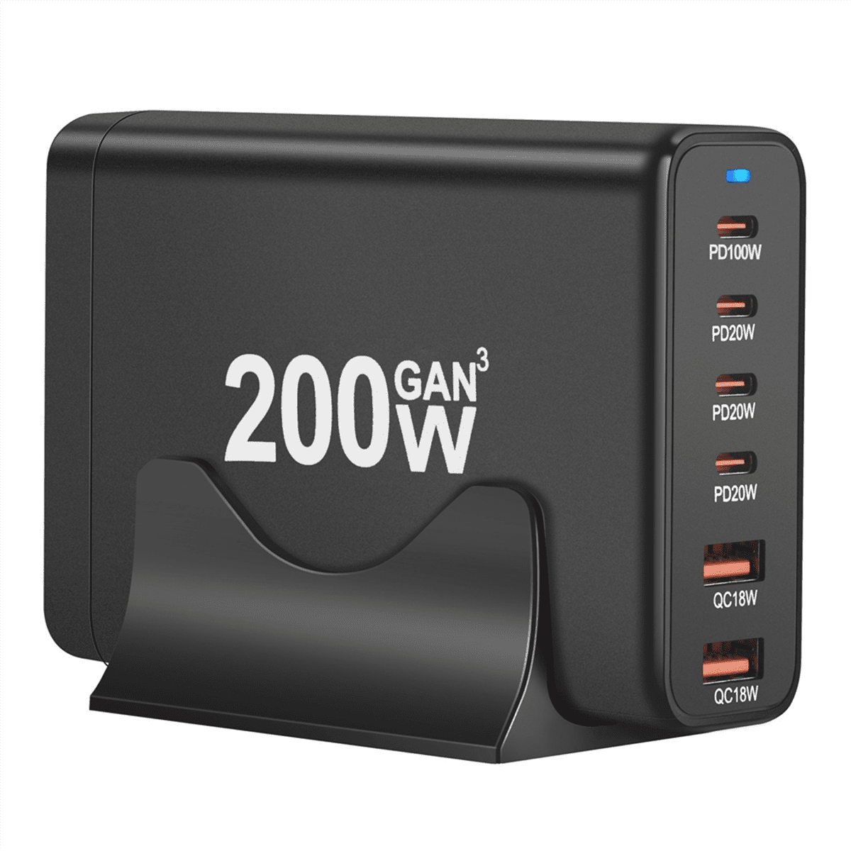 200W GaN Desktop Charger 6-Port USB Type C PD Charger Quick Charge 3.0 USB Type C Fast Charger for Phone USB Charger(US)