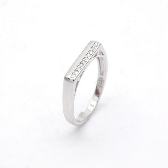 Signet Thin Rectangular Women's Engagement Ring 1.6 Ct Diamond 14K White Gold Over