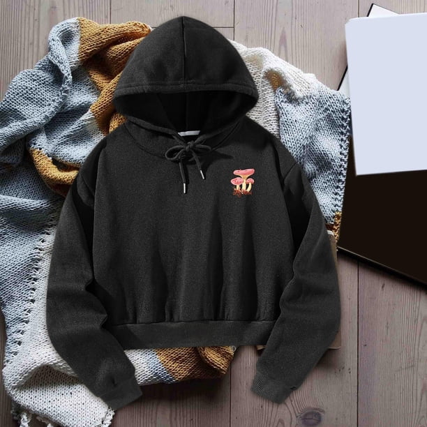 Sudadera con capucha corta para mujer, sudadera con capucha, Tops, regalo sencillo y elegante, ropa de otoño, ropa para otoño, trabajo, deportes, Negro