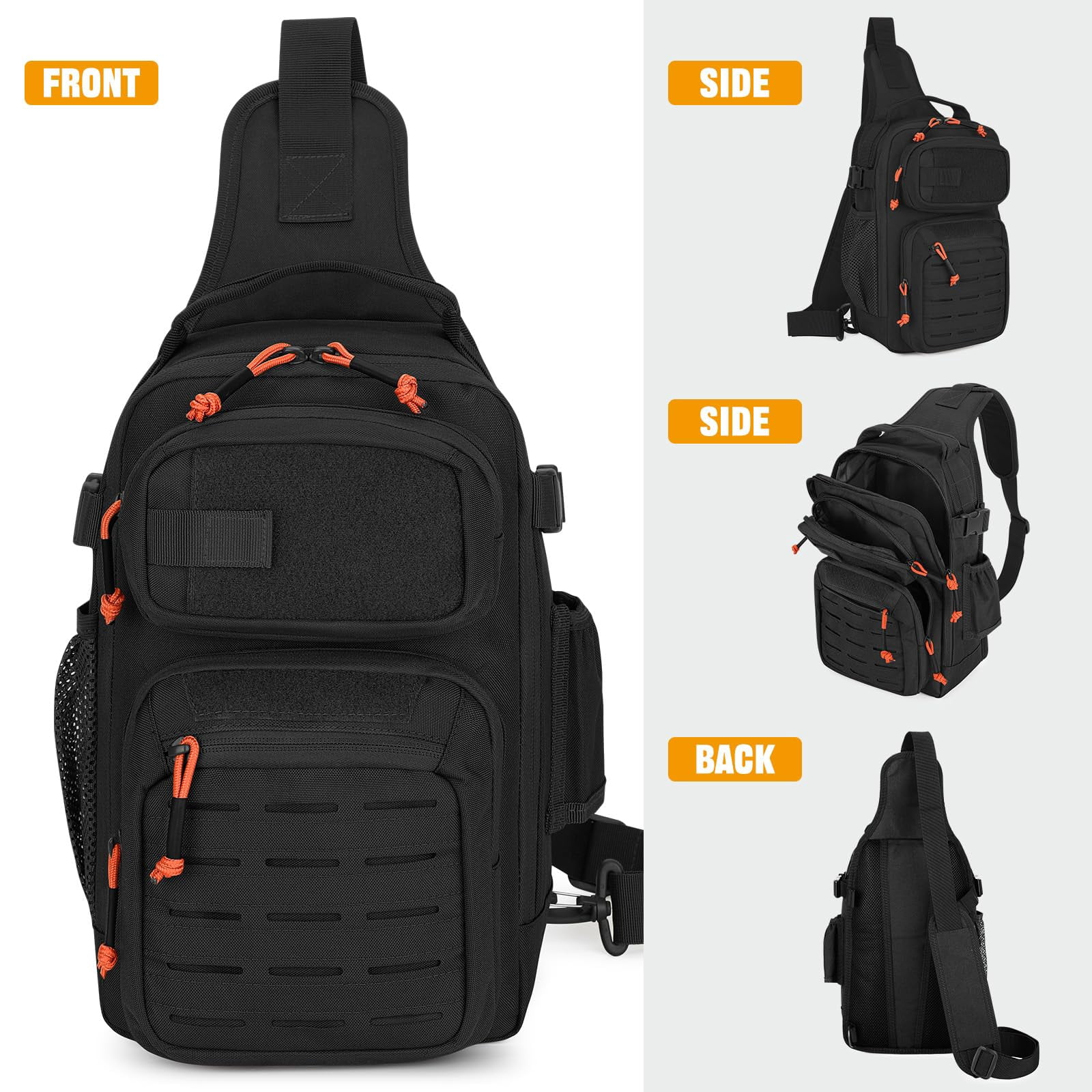 Fishing Sling Bag Lightweight Tackle Small Backpack Shoulder Bags With Rod Holder  Storge Gear And Equipment Gifts For Men (black)