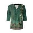 thumbnail image 4 of Xyxonk Womens Tops 3/4 Sleeve 2025 Floral Print Blouses Dressy Casual V Neck Button Tops Summer Trendy Shirts Dark Green 2XL, 4 of 7