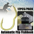 thumbnail image 4 of 12Pcs/Pack Creative Anti Slip  Sharp Barbed Fishing Tackle Gold Fishing Hook Automatic Flip Fishhook High Carbon Steel 6, 4 of 8