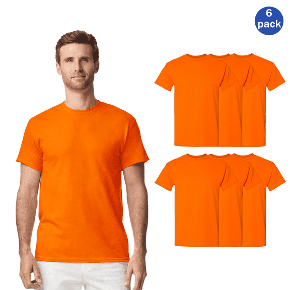 Gildan Hi Vis Workwear T-Shirt - 6 Pack, Men's Short Sleeve Safety Orange Tee, 50/50 Cotton/Poly, S