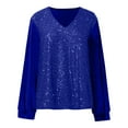 thumbnail image 4 of Women's New V Neck Shiny Sequin Top Elegant Sequin Long Sleeve Shirt Loose Version Of Sequin Shirt Women's Shirts Summer Women Tie Shirt Cool Long Sleeve Shirts for Women Port Shirts for Women Long, 4 of 4