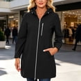 thumbnail image 2 of Levmjia Women Hooded Rain Jacket Waterproof Lightweight Long Sleeve Zip Up Mid Length Loose Fit Solid Color Outerwear Pockets Daily Commute Hiking Camping Travel Outdoor Casual, 2 of 6