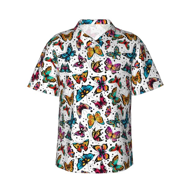 Balery Colorful Flying Butterflies Camisas hawaianas de manga corta para hombre, camisas playeras de corte holgado, camisas de vacaciones con botones,X-Large