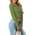 thumbnail image 3 of Cueply Womens Long Sleeve Shirts Spring Fall Fashion 2025 Basic Crop Tops Going Out Square Neck Tees Shirts Workout Outfits Y2k Clothes, 3 of 6