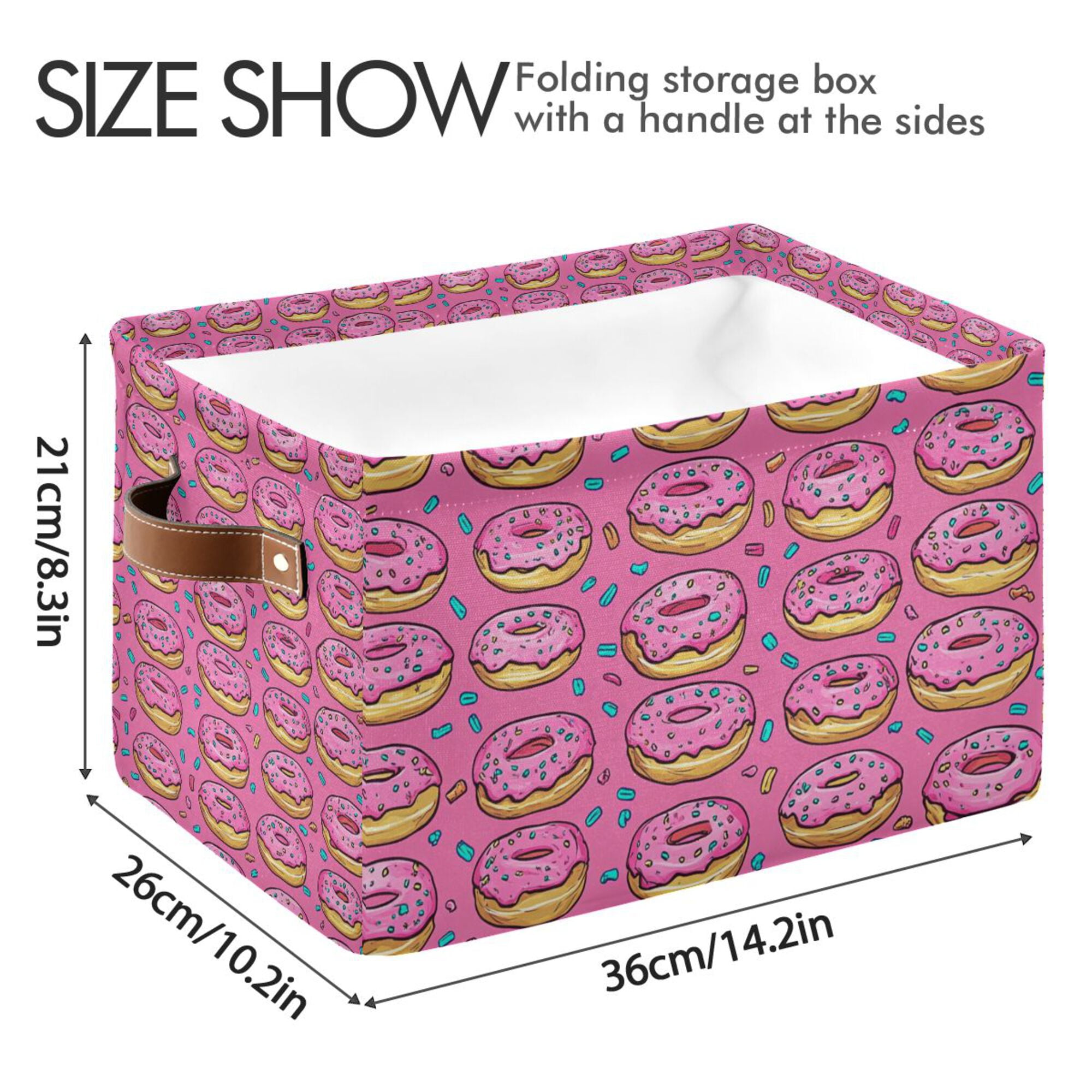 Yayeee 2 Pack Canvas Storage Basket with Handles for Shelves Fabric Bins Closet Organizer, Pink Doughnuts