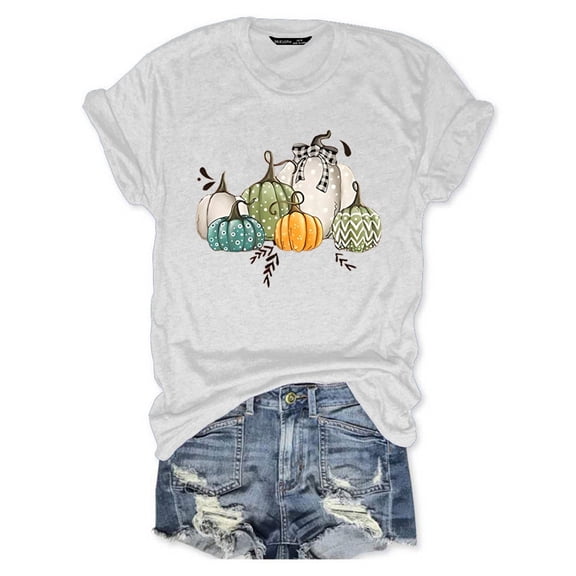 Graphic Tennis Tees for Women Autumn Halloween Pumpkin Fruit Printed T Shirt for Women Mommy Style Everyday Wear Comfort Fit White M