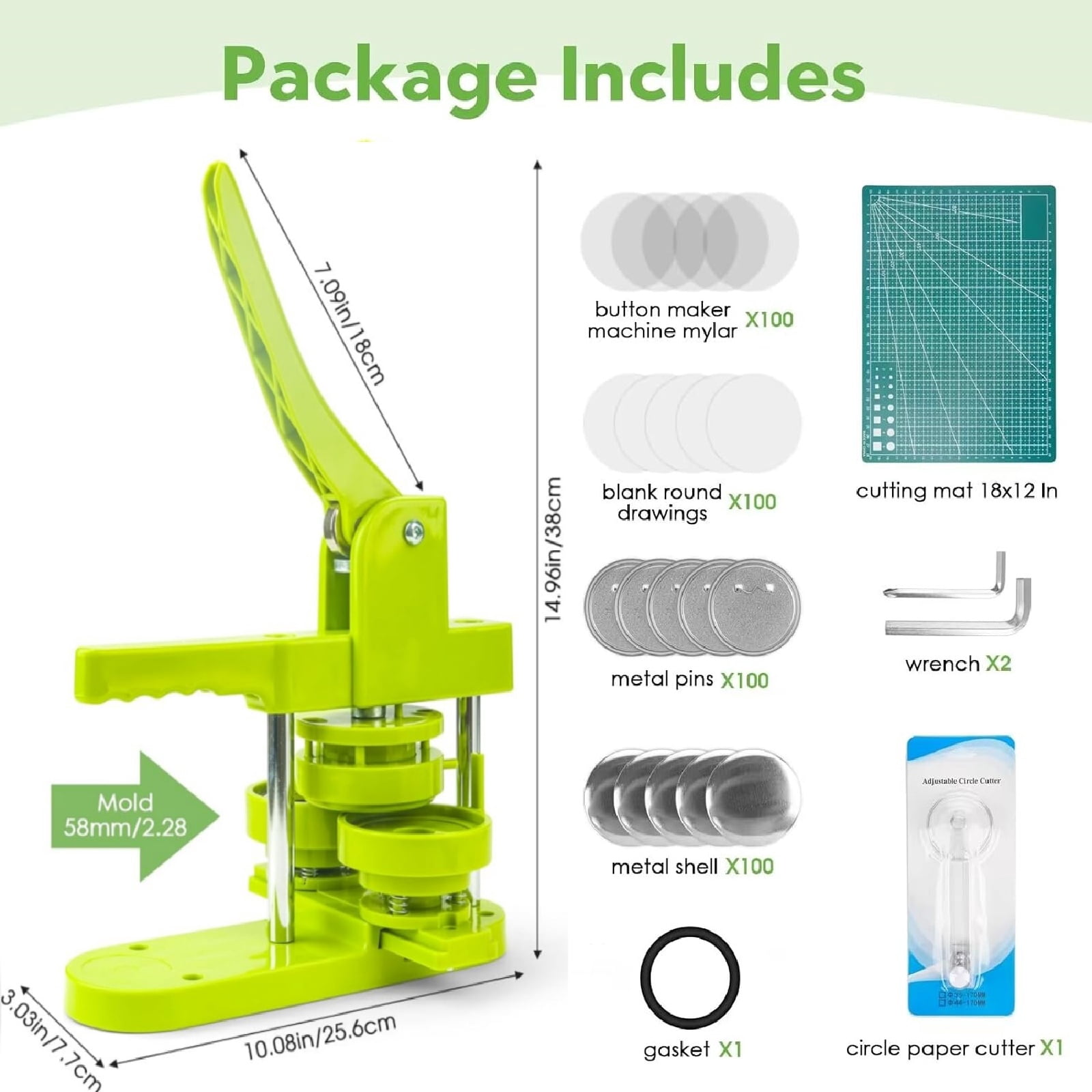 Waxgamo Button Maker Machine 58mm, Professional Badge Making Kit with 100 Parts, Installation Free DIY Pin Badge Maker, Ideal Pin Press Machine Gift for Crafts, Schools