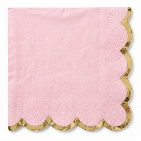 Amscan Pink Scalloped Edge Beverage Napkins with Gold Hot Stamp 32 Count 5 x 5