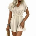 thumbnail image 2 of Prettady Solid Color Women'S Belted Batwing Sleeves Twist Button V-Neck Jumpsuit  S, 2 of 9