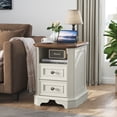 thumbnail image 3 of OKD Farmhouse Nightstand with Charging Station, End Table with 2 Drawers for Living Room, Side Table, Vintage White, 3 of 7
