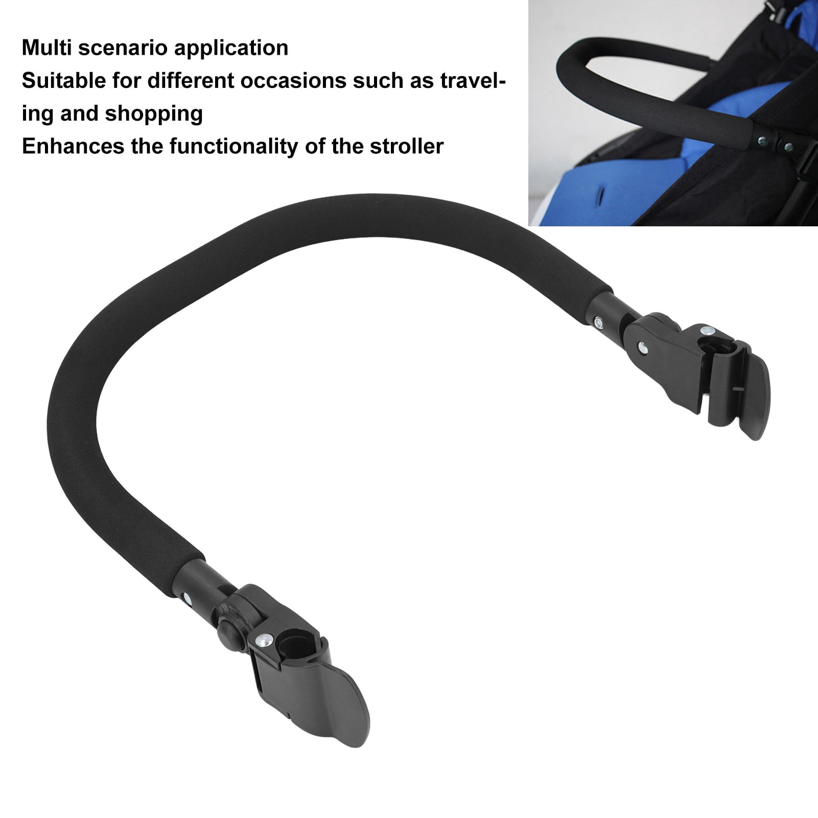 YAHHU Baby Stroller Armrest Bumper Bar Extension Guardrail Crossbar Easy Install Safety Handle, Black (16.9 inches / 43 cm)