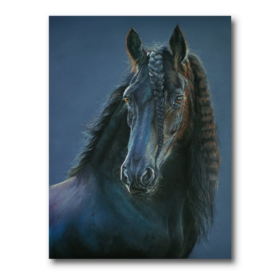 Designart ' Frisian Black Horse Portrait ' Farmhouse Canvas Wall Art Print