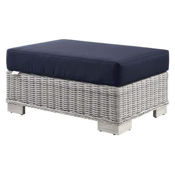 Lounge Chair Chaise, Rattan, Wicker, Light Grey Gray Blue Navy, Modern Contemporary Urban Design, Outdoor Patio Balcony Cafe Bistro Garden Furniture Hotel Hospitality